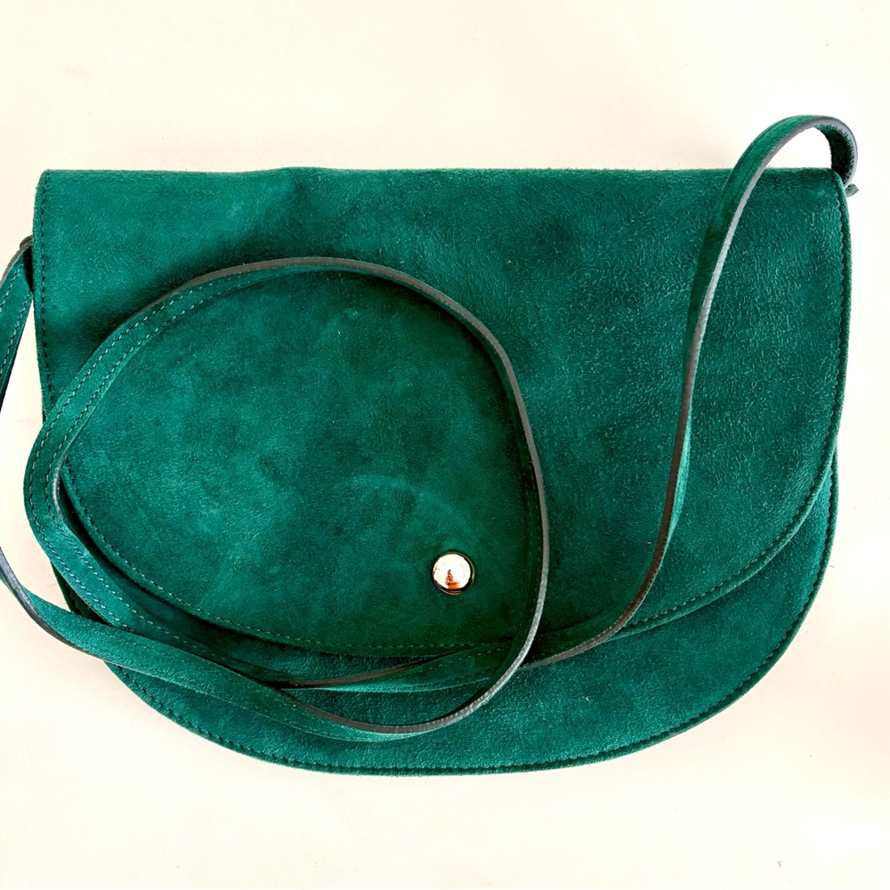 Sézane Milo Suede Crossbody Bag – Emerald Green, Gold Hardware